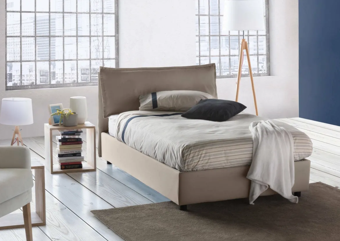 Letto piazza e mezza Attinia, con materasso Cm 120x190 incluso, Tortora