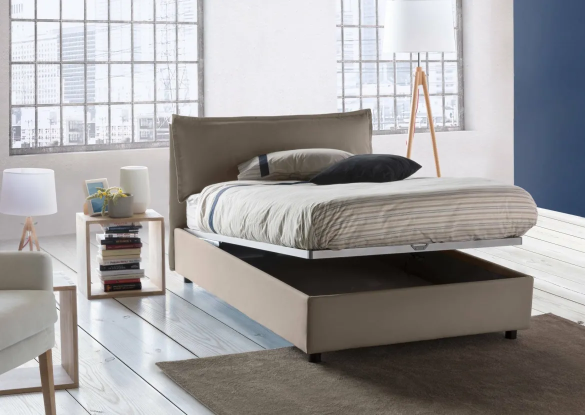 Letto piazza e mezza Attinia, con materasso Cm 120x190 incluso, Tortora