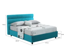 Letto Piazza e Mezza Azzurro Materasso Incluso Sfoderabile, Contenitore Made in Italy - Brinzio