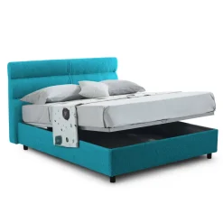 Letto Piazza e Mezza Azzurro Sfoderabile Contenitore, Dimensione Materasso 120x200 cm Made in Italy - Briona