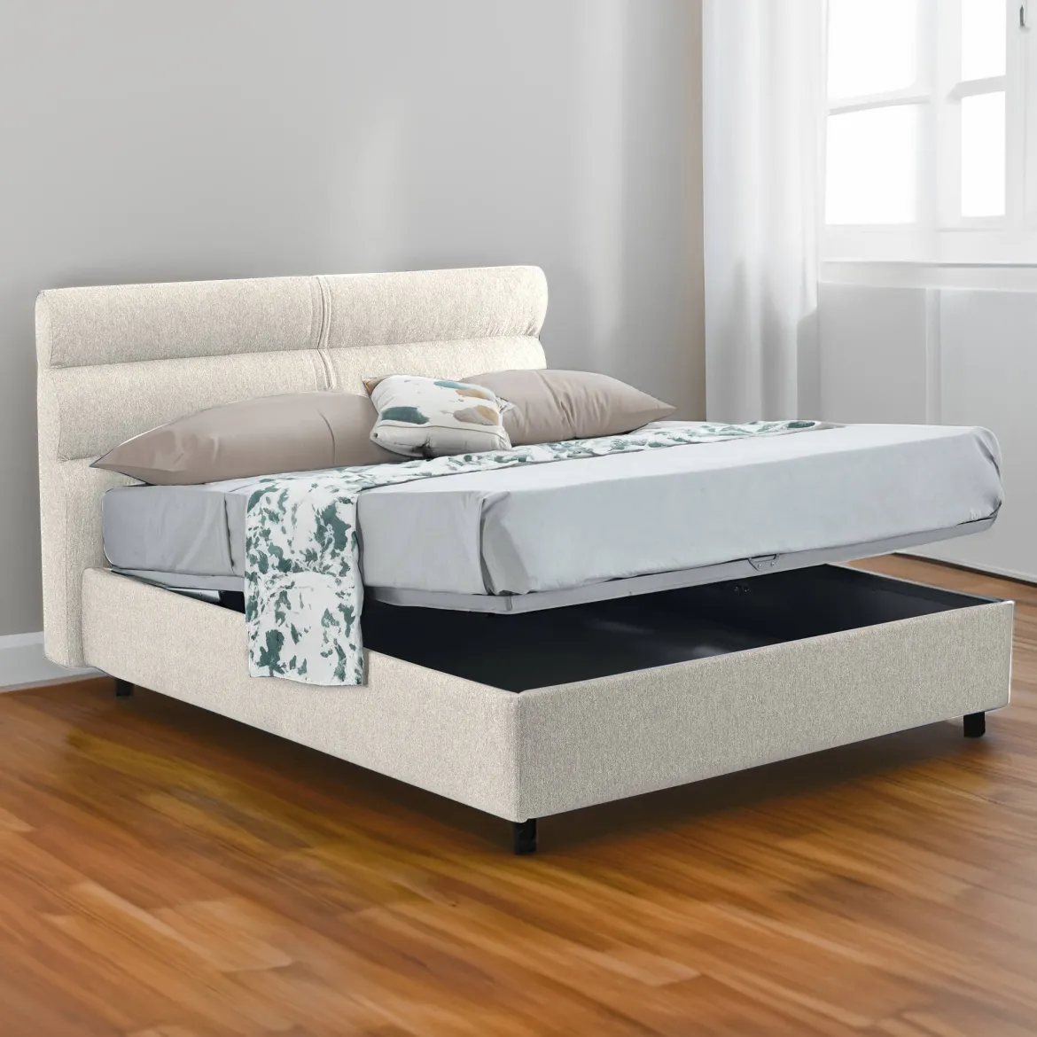 Letto Piazza e Mezza Beige Materasso Incluso Sfoderabile, Contenitore Made in Italy - Brinzio