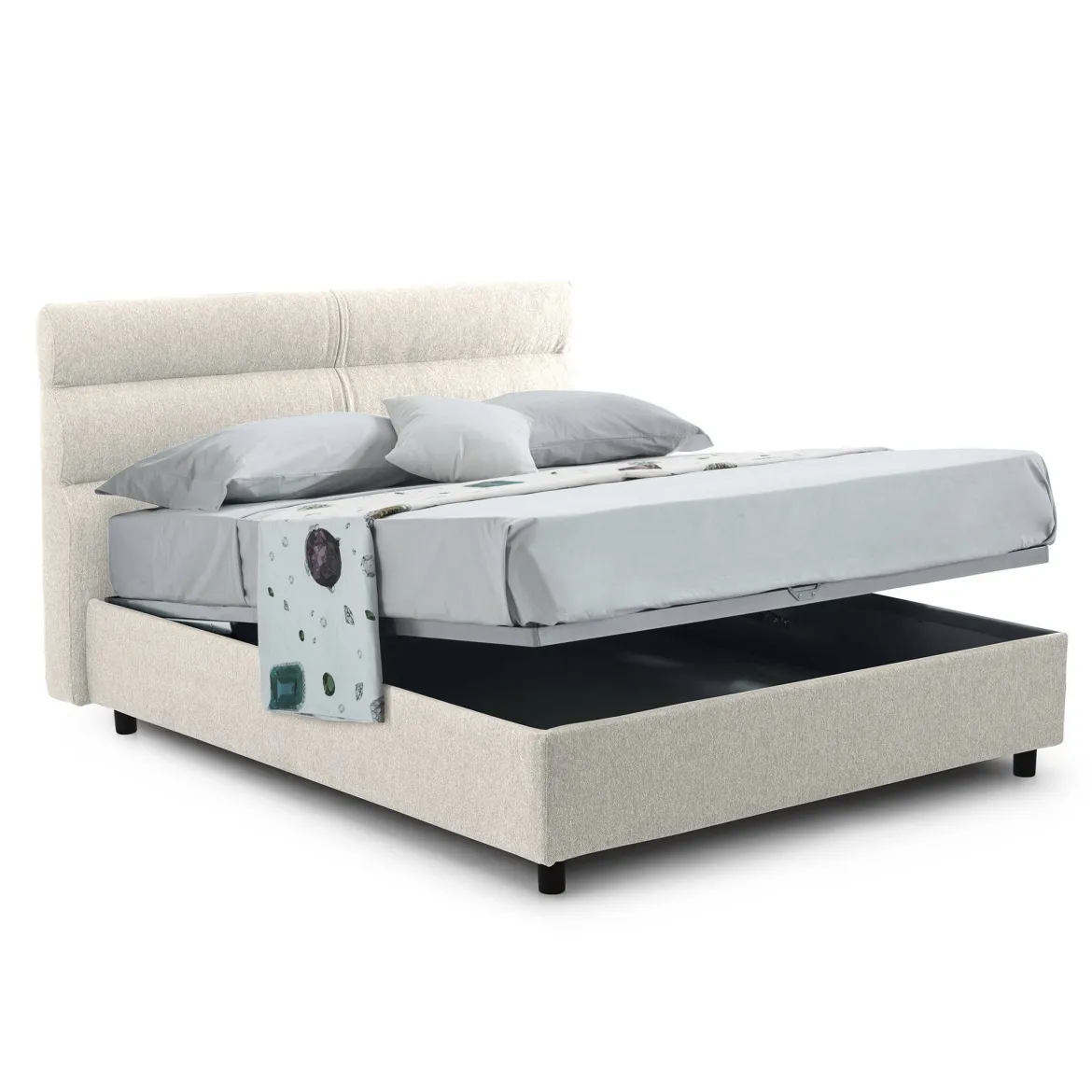 Letto Piazza e Mezza Beige Materasso Incluso Sfoderabile, Contenitore Made in Italy - Brinzio