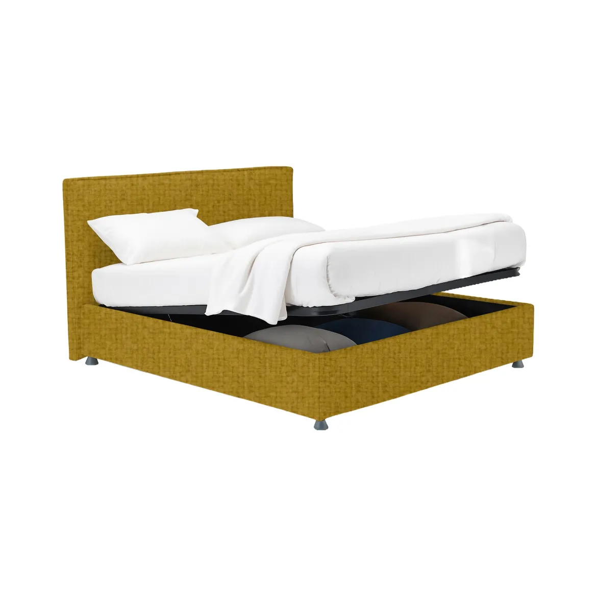 Letto Piazza e Mezza Giallo Ocra Sfoderabile Contenitore, Dimensione Materasso 120x200 cm - Codevigo