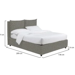 Letto Piazza e Mezza Grigio Cenere Sfoderabile Contenitore, Dimensione Materasso 120x200 cm - Marmora