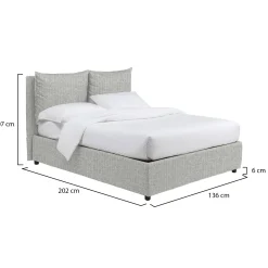 Letto Piazza e Mezza Grigio Chiaro Sfoderabile Contenitore, Dimensione Materasso 120x190 cm - Erchie
