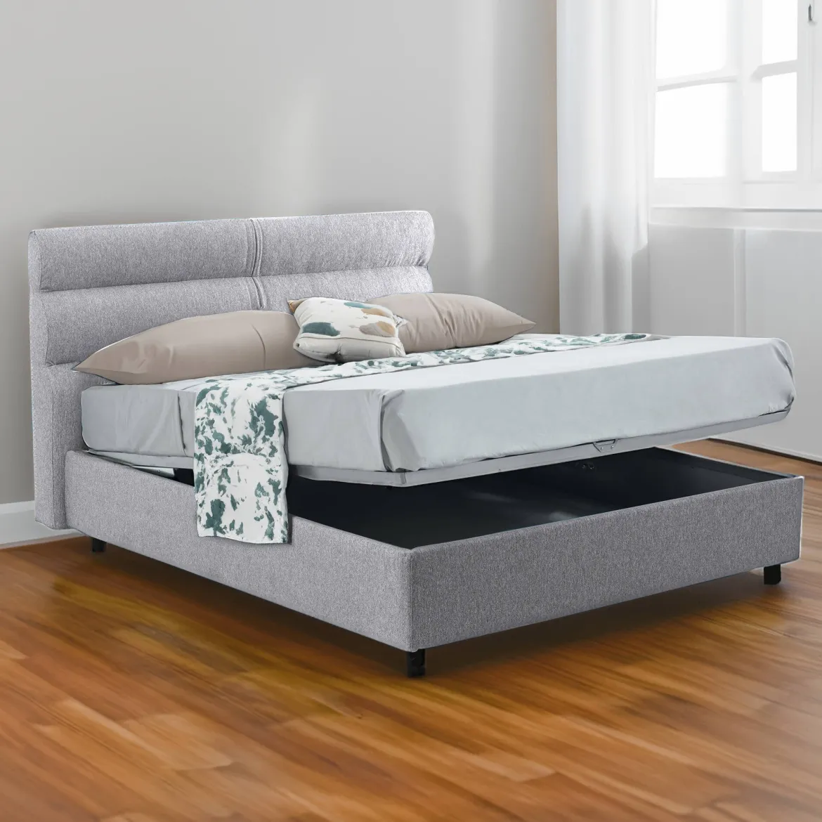 Letto Piazza e Mezza Grigio Materasso Incluso Sfoderabile, Contenitore Made in Italy - Briosco