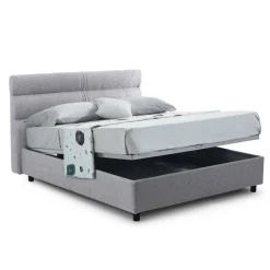 Letto Piazza e Mezza Grigio Materasso Incluso Sfoderabile, Contenitore Made in Italy - Briosco