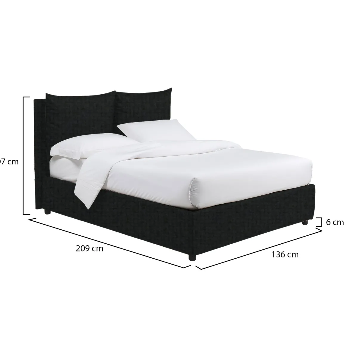 Letto Piazza e Mezza Grigio Scuro Sfoderabile Contenitore, Dimensione Materasso 120x200 cm - Diamante