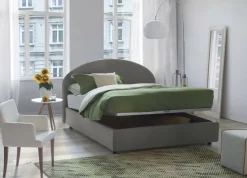 Letto 2 piazze contenitore grigio 175x215cm testiera tonda - Melanite