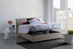 Letto 2 piazze contenitore tortora 175x215cm testiera arrotondata - Fiorella