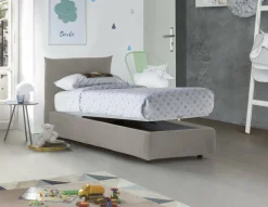 Letto 1 posto contenitore beige 110x215cm adatto per materasso 190x80 cm - Ippolito