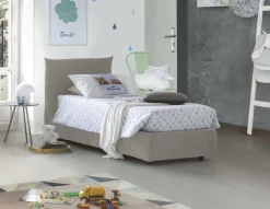 Letto 1 posto contenitore beige 110x215cm rivestito in tessuto - Alisech