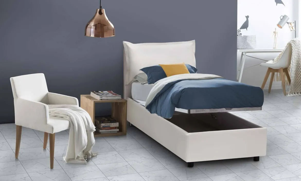 Letto 1 posto contenitore bianco 95x205cm comodo - Amantea