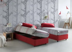 Letto 1 posto contenitore rosso 95x205cm rivestito in tessuto - Abbi