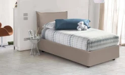 Letto 1 posto contenitore tortora 95x205cm rivestito in tessuto - Amaro