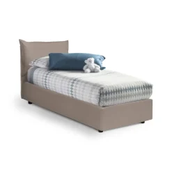 Letto 1 posto contenitore tortora 95x205cm rivestito in tessuto - Amaro