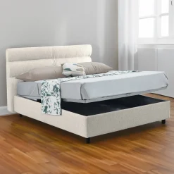 Letto Singolo Beige Sfoderabile Contenitore, Dimensione Materasso 80x200 cm Made in Italy - Bruino