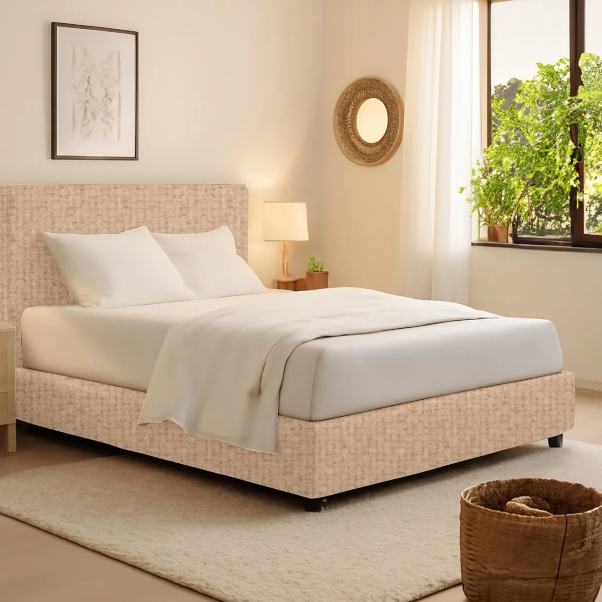 Letto Singolo Beige Sfoderabile Contenitore, Dimensione Materasso 90x200 cm - Iudica