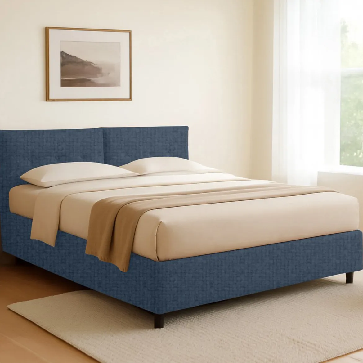 Letto Singolo blu Sfoderabile Contenitore, Dimensione Materasso 90x190 cm - Supino