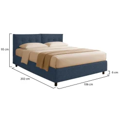 Letto Singolo blu Sfoderabile Contenitore, Dimensione Materasso 90x190 cm - Supino