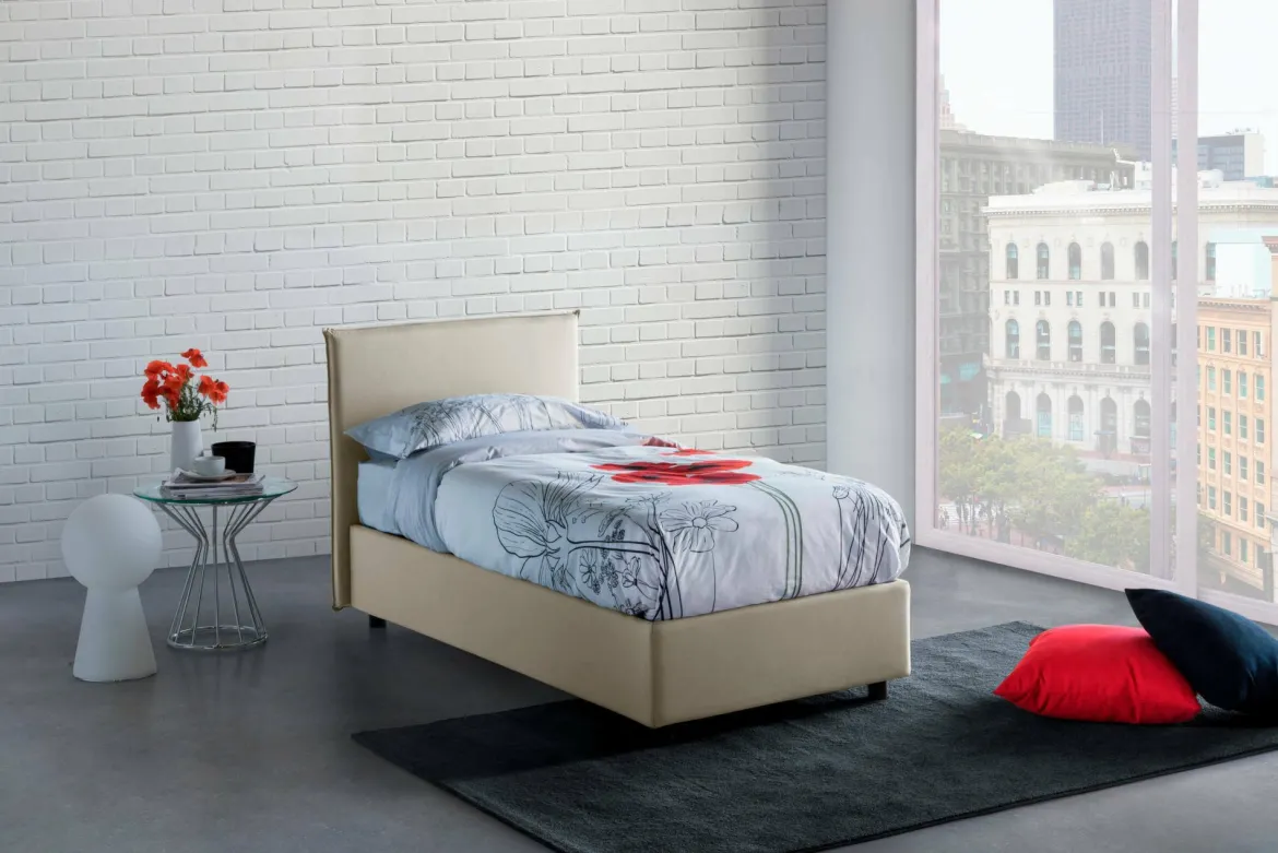 Letto singolo contenitore beige 95x205cm rete inclusa - Acuila