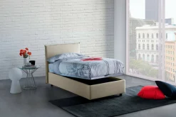 Letto singolo contenitore beige 95x205cm rete inclusa - Acuila