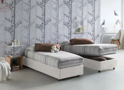 Letto singolo contenitore bianco 105x215cm rivestimento in ecopelle - Anitza
