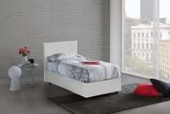 Letto singolo contenitore bianco 95x205cm rivestito in ecopelle - Tashkent