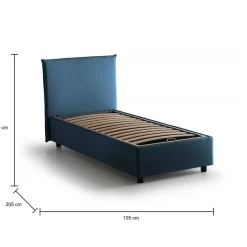 Letto singolo contenitore blu 105x205cm rivestimento in tessuto - Addison