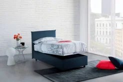 Letto singolo contenitore blu 105x205cm rivestimento in tessuto - Addison