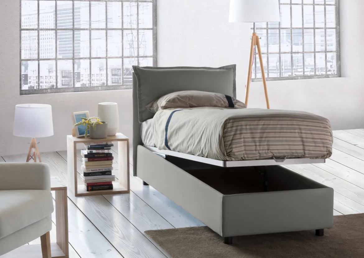 Letto singolo contenitore grigio 105x205cm in legno - Animal