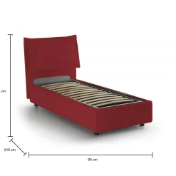 Letto singolo contenitore rosso 95x215cm in legno - Azzurrino
