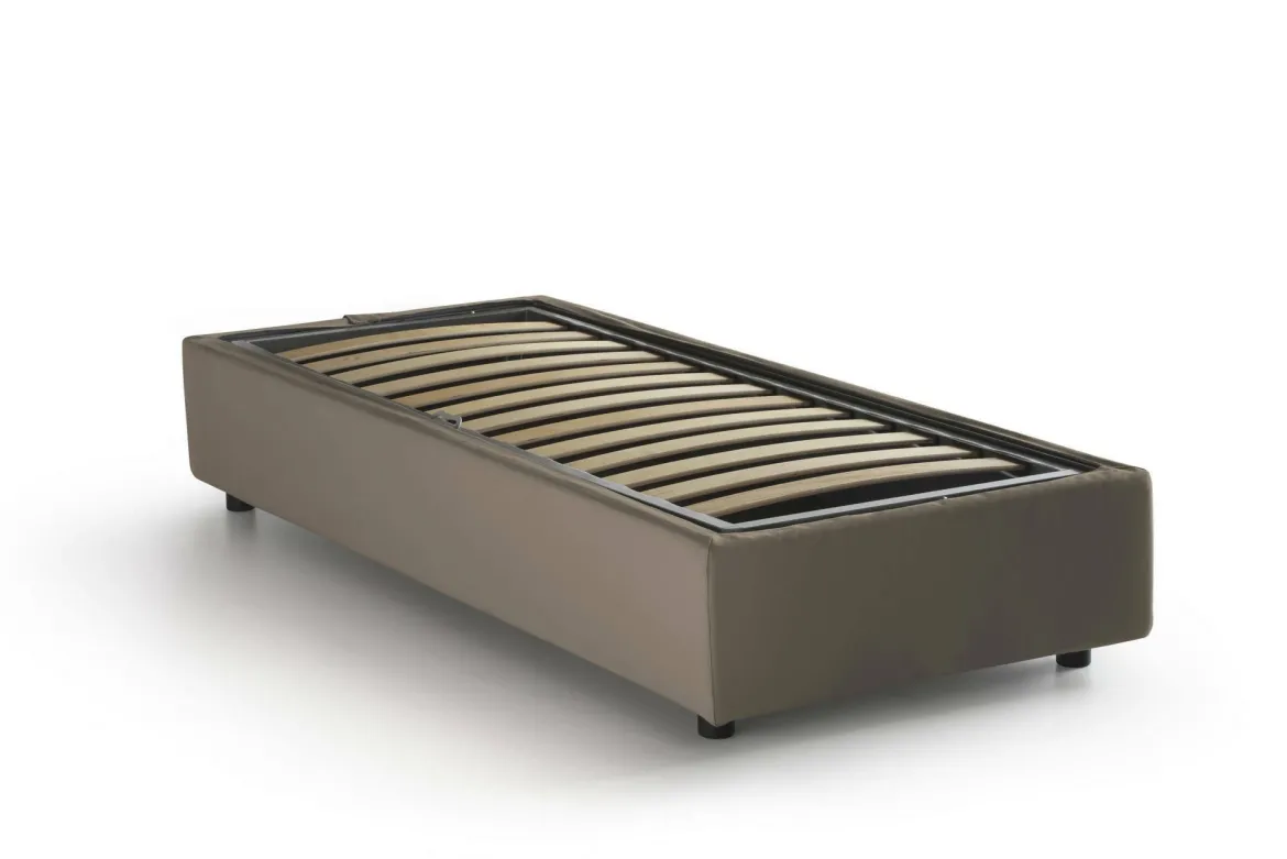 Letto singolo contenitore tortora 105x205cm rivestimento in ecopelle - Angelina