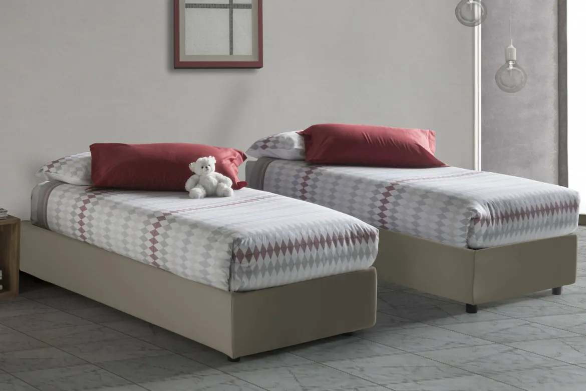 Letto singolo contenitore tortora 105x205cm rivestimento in ecopelle - Angelina