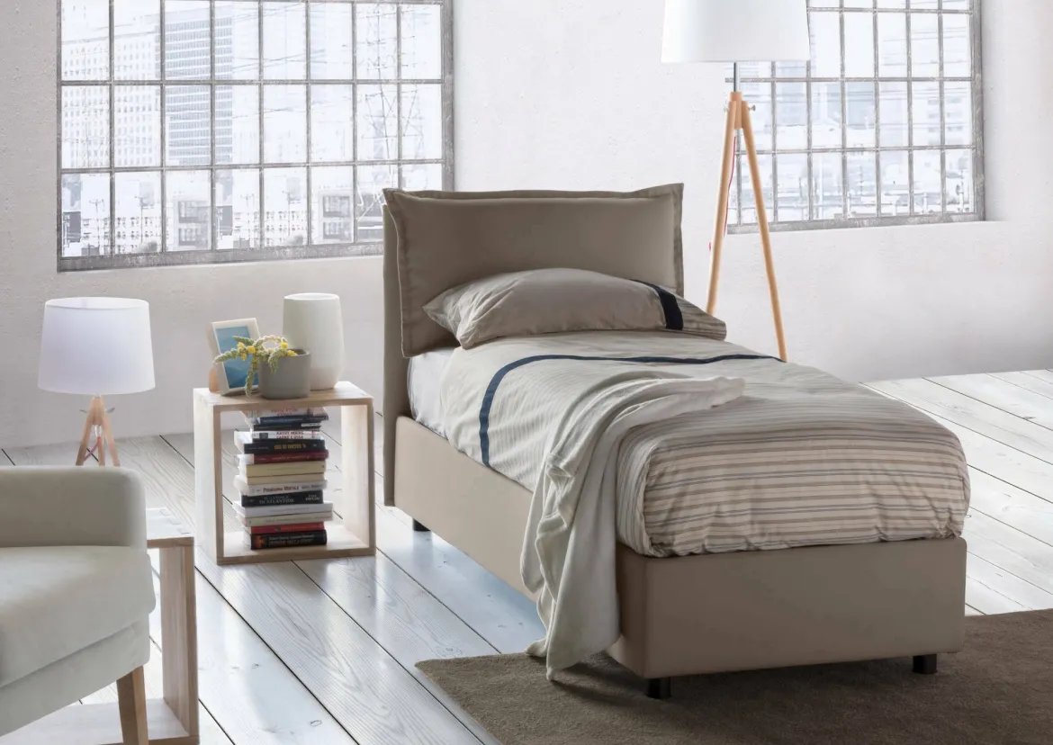 Letto singolo contenitore tortora 95x205cm elegante - Grecale