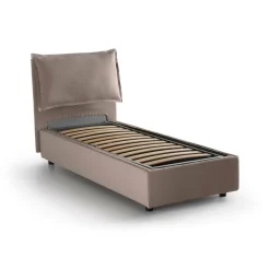 Letto singolo contenitore tortora 95x205cm con testiera imbottita - Alto