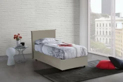 Letto singolo contenitore tortora 95x205cm rivestito in ecopelle - Adrama