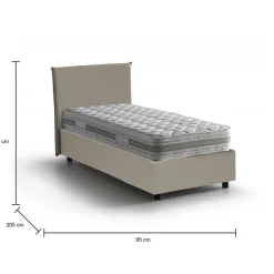 Letto singolo contenitore tortora 95x205cm rivestito in tessuto - Aquolina