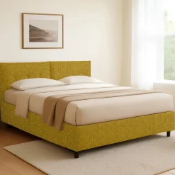 Letto Singolo Giallo Ocra Sfoderabile Contenitore, Dimensione Materasso 90x190 cm - Stazzano