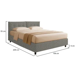 Letto Singolo Grigio Cenere Sfoderabile Contenitore, Dimensione Materasso 90x200 cm - Nocara
