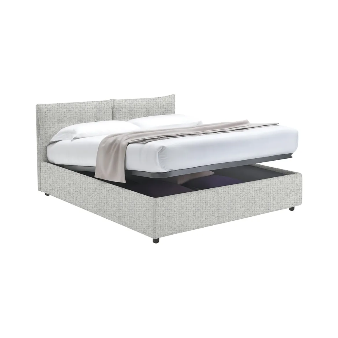 Letto Singolo Grigio Chiaro Sfoderabile Contenitore, Dimensione Materasso 90x200 cm - Nocara