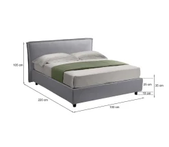Letto Singolo Grigio Sfoderabile Contenitore, Dimensione Materasso 90x190 cm - Fiumalbo