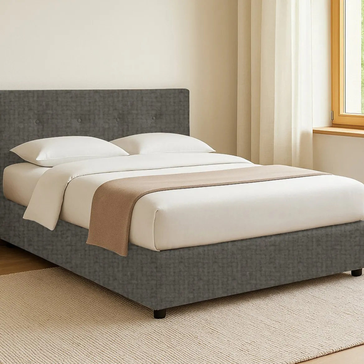Letto Singolo Grigio Tortora Sfoderabile Contenitore, Dimensione Materasso 90x190 cm - Orvieto