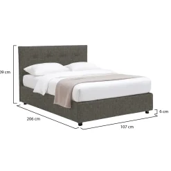 Letto Singolo Grigio Tortora Sfoderabile Contenitore, Dimensione Materasso 90x190 cm - Orvieto