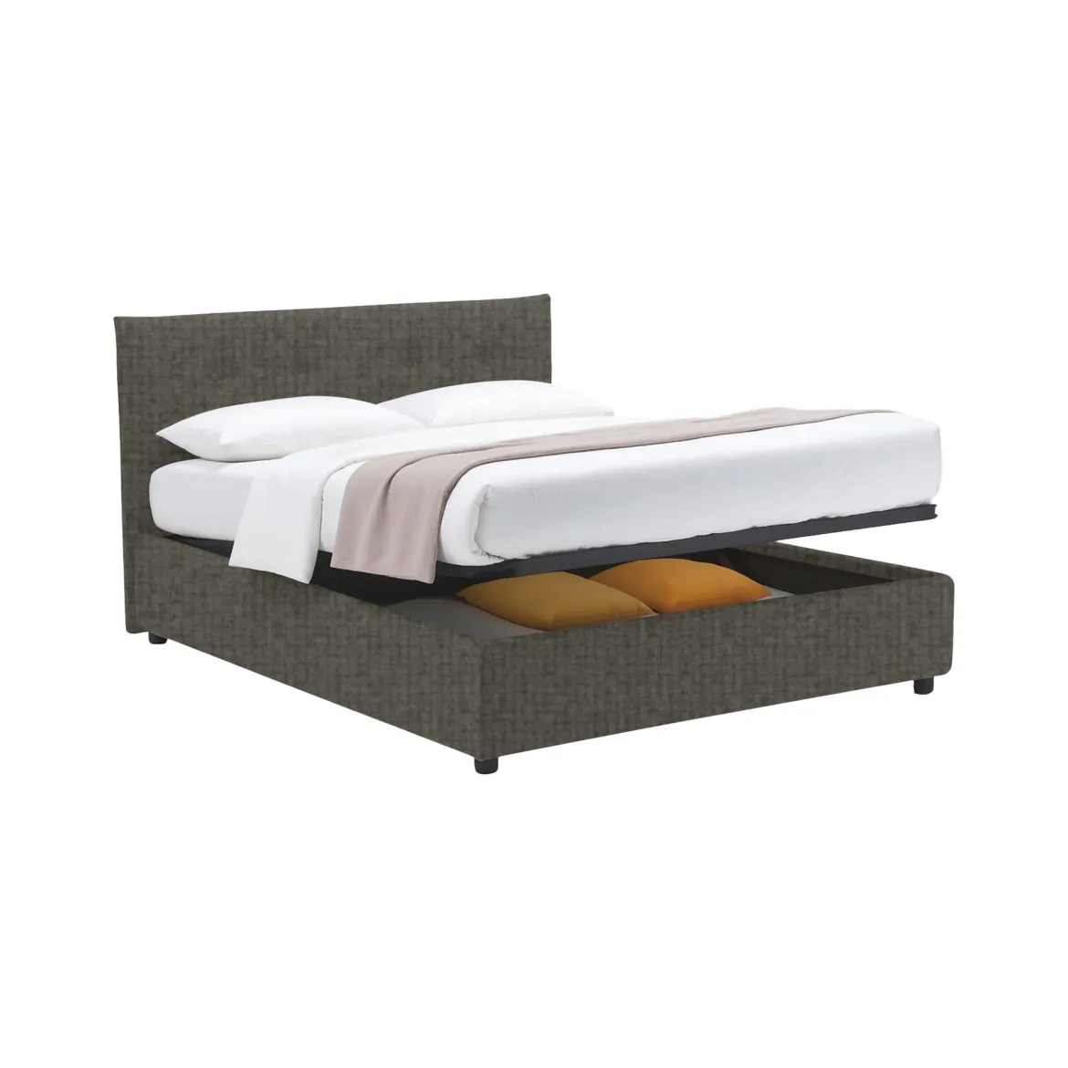 Letto Singolo Grigio Tortora Sfoderabile Contenitore, Dimensione Materasso 90x190 cm - Orvieto