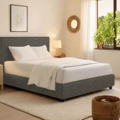 Letto Singolo Grigio Tortora Sfoderabile Contenitore, Dimensione Materasso 90x190 cm - Stazzano