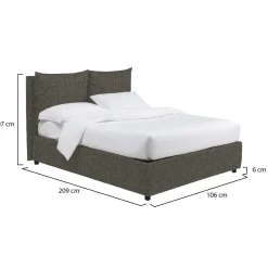 Letto Singolo Grigio Tortora Sfoderabile Contenitore, Dimensione Materasso 90x200 cm - Serrone