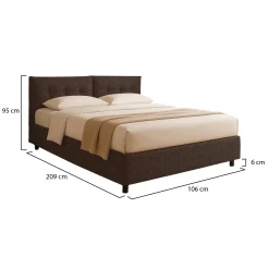Letto Singolo Marrone Sfoderabile Contenitore, Dimensione Materasso 90x200 cm - Nocara