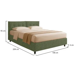 Letto Singolo Verde Sfoderabile Contenitore, Dimensione Materasso 90x200 cm - Nocara