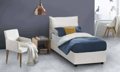 Letto una piazza contenitore bianco 95x215cm rivestito in ecopelle - Delhi
